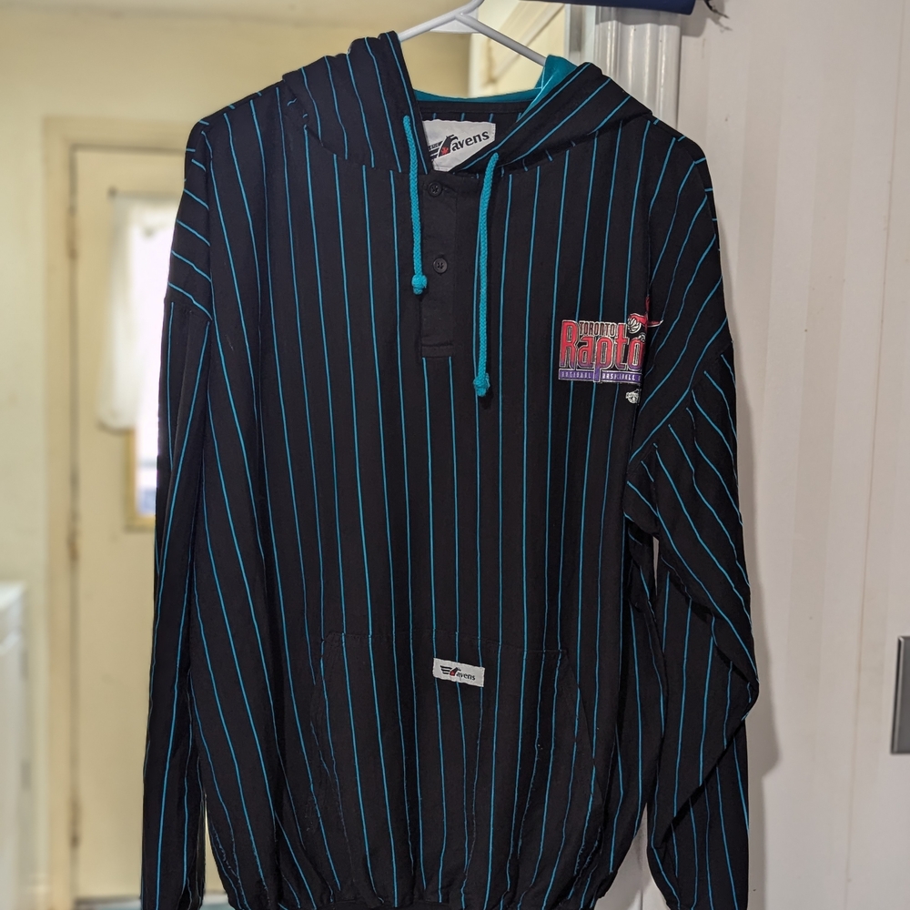 Ravens Raptors Vintage Black and Blue Striped Hoodie Deadstock